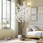 Faux White Cherry Blossom 6ft(72in) Tall Artificial Plant Indoor Decor Handmade Natural Fake Cherry Blossom Tree for Wedding Realistic Cherry Plant in Pot for Home Living Room,Office,Outdoor Decor.