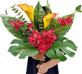 Artificial Tropical Bouquet Calla Lily Bougainvillea Flowers with Monstera Alocasia Fern Eucalyptus Greenery Stems for Home Office Hotel Table Vase Centerpieces Decor (Mixed Tropical Color)