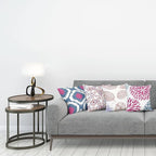 Ambesonne Vintage Throw Pillow Cushion Case Pack of 4, Bohemian Ornamental Leaves Dahlia Pattern Geometric Art Curlicue Motif, Modern Accent Double-Sided Digital Printing, 24", Pink and Dark Sky Blue