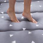Grey Triangle Japanese Floor Futon Mattress, Tatami Mat Portable Camping Mat Kids Sleeping Pad Foldable Roll Up Floor Lounger Pillow Bed Twin Size with Mattress Protector Cover