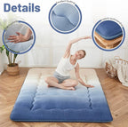 Japanese Floor Mattress, Futon Mattress with Portable Storage Bag and Washable Cover, Roll Up Thick Tatami Mat Suitable for Camping, Guest Room (Coastal Gradient, Queen)