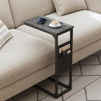 TUTOTAK C Shaped End Table, Side Table for Couch, Sofa Table with Storage Bag, TV Tray for Living Room, Bedroom, Charcoal Grey TB01BY0822