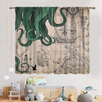 Nautical Octopus Curtains, Coastal Old Pirate Map Sailboat Compass Vintage Magic Ocean Kraken Octopus Tentacles Window Drapery Treatment for Bedroom Living Room Kitchen Bathroom 2 Panels, 52"x84" Inch