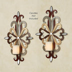 Fiorenzo Wall Sconce Pair | Set of Two Candle Sconces | Modern Candle Holders | Mirrored Hand Dyed Candleholders | Silver Auburn Gold Brown | Swirl Scrolls | Wall Decoration | Hanging Wall Sconces
