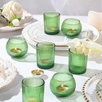 30pcs Assorted Ribbed Green Votive Candle Holders, Green Candle Holders for Wedding Centerpiece, Tea Light Candle Holder for Dinner Table Centerpiece, Home and Party Decorations