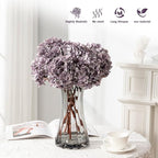Artificial Flower Fake Silk Hydrangea Heads Bouquet With Stems Bulk for Fall Decoration Table Center Christmas Indoor Outdoor Faux Decorations Floral Realistic With Leaves Plants Craft(Grayish Purple)