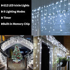 Toodour Christmas Icicle Lights Outdoor, 612 LED 50ft 8 Modes Fairy Icicle String Light with 102 Drops, Led Christmas Lights Twinkle for Holiday, Party, Wedding, Eaves, Xmas Decorations (White)