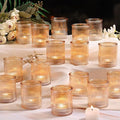 32pcs Ribbed Gold Votive Candle Holders for Wedding Table Decor, Tea Light Candle Holder Glass, Gold Candle Holders for Table Centerpiece, Diwali and Holiday Decorations