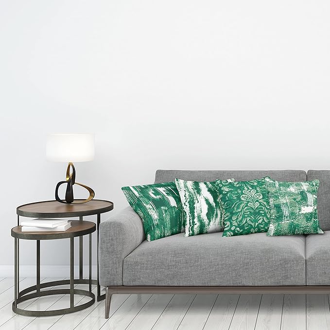 Ambesonne Vintage Throw Pillow Cushion Case Pack of 4, Abstract Grunge Effect Brushstrokes and Waving Striping Stains Paisley Drops, Modern Accent Double-Sided Digital Printing, 18", Forest Green