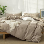 MooMee Bedding Duvet Cover Set 100% Washed Cotton Linen Like Textured Breathable Durable Soft Comfy (Solid Light Camel, Oversized Queen 98"x98")