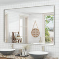 60x36 Silver Bathroom Mirrors for Vanity, Brushed Metal Silver Framed Bathroom Mirror for Wall, Modern Rectangle Mirror, Rounded Corners, Shatterproof (Horizontal/Vertical)