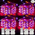 4-Pack 33FT 100 LED Fairy Lights Battery Operated with Remote & Timer, Fairy Halloween String Lights, Waterproof 8 Modes Twinkle Lights for Room Decor (Purple and Orange)