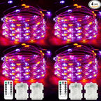 4-Pack 33FT 100 LED Fairy Lights Battery Operated with Remote & Timer, Fairy Halloween String Lights, Waterproof 8 Modes Twinkle Lights for Room Decor (Purple and Orange)