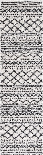 SAFAVIEH Arizona Shag Collection Runner Rug - 2'3" x 12', Ivory & Black, Moroccan Design, Non-Shedding & Easy Care, 1.6-inch Thick Ideal for High Traffic Areas in Living Room, Bedroom (ASG741Z)