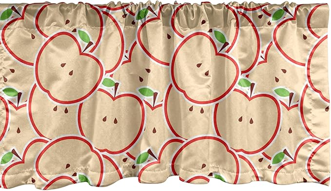 Ambesonne Fruits Window Valance, Modern Illustration Fruit from Abstract Cartoon Drawing Outline Look, Curtain Valance for Kitchen Bedroom Decor with Rod Pocket, 54" X 18", Apple Green Beige and Red
