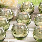 LAMORGIFT 24 Pcs Green Candle Holders - Mercury Glass Tealight Candle Holders for Spring Wedding, Birthday, Dinner Party Table Decor, Guest Favors