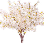 Giegxin Set of 8 Silk Cherry Blossom Branches Cherry Blossom Tree Stems Long Stem Artificial Flowers for Tall Vase Flowers for Home Wedding Vase Floral Arrangements, 39.37 Inch(White)