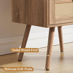 SUPERJARE Nightstands Set of 2, Night Stands with Charging Station & PE Rattan Decor Drawer, Bed Side Tables with Solid Wood Feet, End Table, for Bedroom, Living Room, Walnut