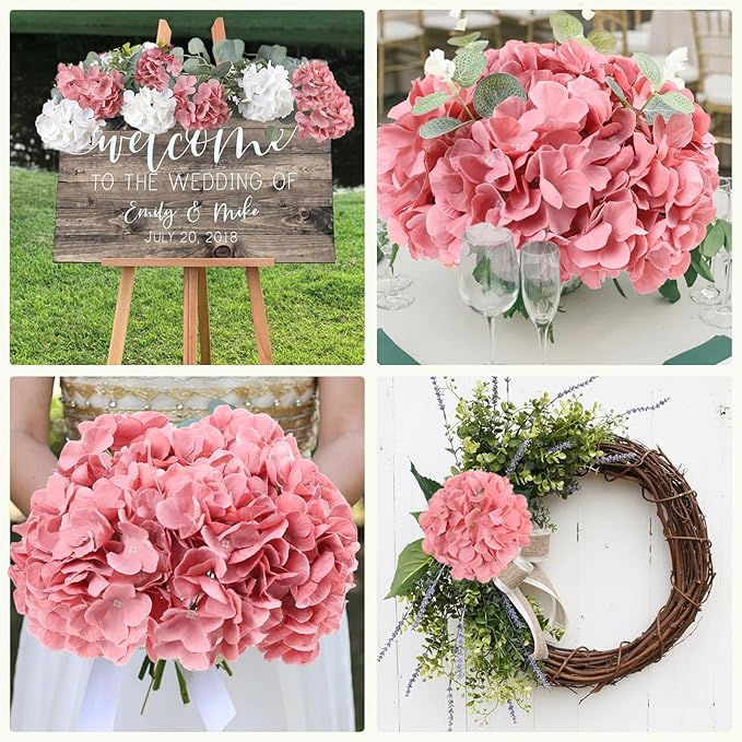 AVIVIHO 65pcs Dusty Rose Fake Flowers Hydrangea Artificial Flowers Bulk Realistic Hydrangeas Silk Flowers with Stems for Arrangement Home Weddings,Centerpieces,Party Arch Backdrop Decorations