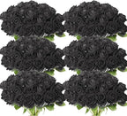 52 PCS Black Artificial Roses Bulk, Fake Artificial Flowers Bridal Bouquet Silk Faux Rose with Stems for Wedding Flowers Decoration, Valentine's Day, Bridal Bouquet, Anniversary, Home Decor (52PCS)