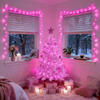 JMEXSUSS 33ft 100 LED Pink Christmas Lights, Pink Battery Operated Lights with 8 Modes Remote, Indoor Outdoor String Light for Bedroom Christmas Party Tree Decorations