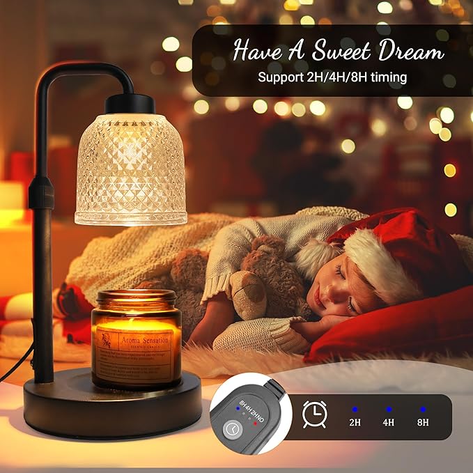 AIFEI Candle Warmer Lamp with Timer, Dimmable Adjustable Height Candle Lamp, Birthday Gifts for Women Mom Sister Friends, House Warming Gifts New Home, Candle Lamp Warmer with 2 Bulbs - CoalBlack