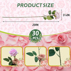 30 PCS Fake Pink Roses, Artificial Flowers Bulk Realistic Silk Faux Rose with Stems for Wedding Decoration Bridal Bouquet Birthday Celebrations DIY Floral Arrangement Home Decor