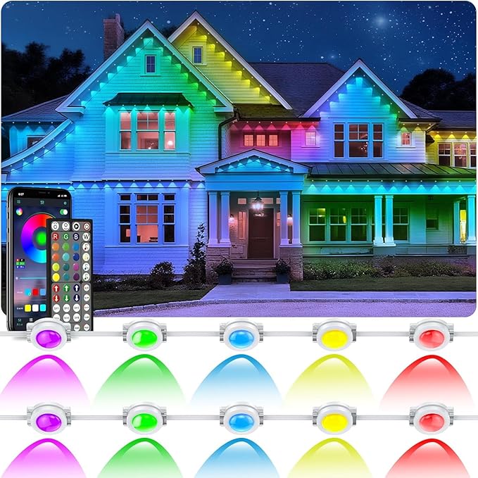 LETIANPAI 400FT Permanent Outdoor Lights,RGB Eaves Lights with App Control Remote,DIY Scene Modes IP67 Waterproof Outdoors Under Eave Lighting,Outdoor Light for Garden Decor