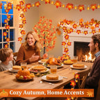 3 Pack Thanksgiving Decorations Fall Garland with Pumpkin Lights & Enlarged Maple Fall String Lights Pumpkin Decor, 30Ft 60LED Waterproof Battery Operated Christmas Fall Thanksgiving Decor for Home