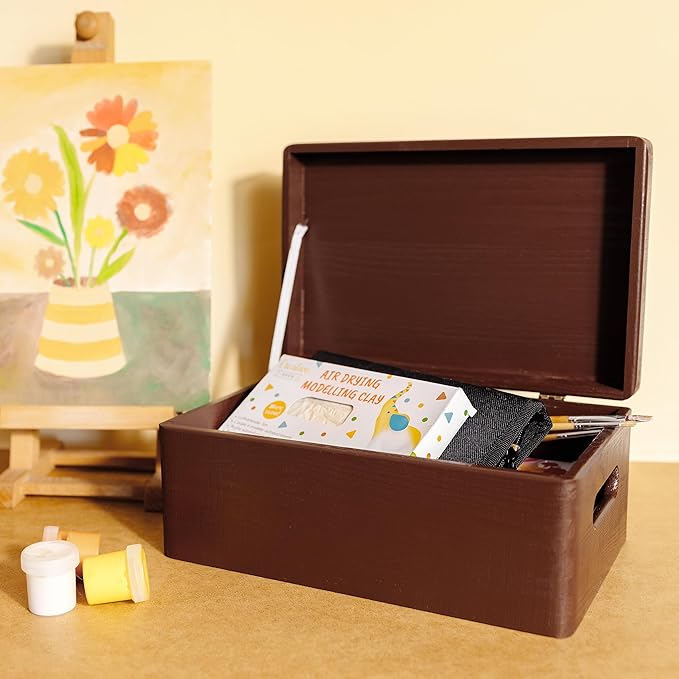 Large Brown Wooden Box Storage with Hinged Lid | 11.8 x 7.87 x 5.51 inches (+-0.5) | with Handles | Gift Box Kitchen Storage | Product NOT Intended for 15 Years OR Below