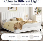 Allewie King Bed Frame/Velvet Upholstered Bed Frame with Vertical Channel Tufted Headboard/Strong Wooden Slats/Platform Bed Frame/Mattress Foundation/Box Spring Optional/Easy Assembly/White
