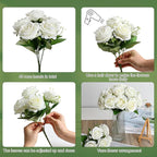 Artificial Roses Bouquets - 8 Bundles Fake Silk Flowers Realistic Faux Florals Bulk for Wedding Bridal Party Baby Shower Event Home Arrangements Centerpieces Decorations (White)