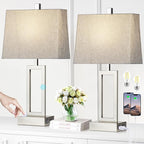 Touch Control Table Lamps Set of 2, Modern Silver Bedside Lamps with USB A+C Ports & AC Outlet, 3 Way Dimmable Contemporary Nightstand Lamps for Bedroom Living Room(LED Bulb Included)