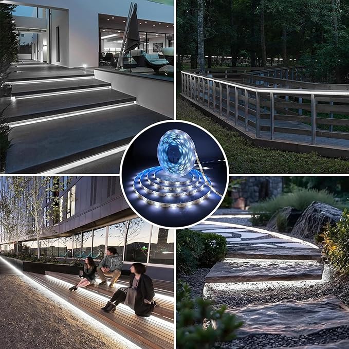Solar LED Strip Lights Outdoor Waterproof 19.6FT 180 LED White Cuttable Solar Powered Tape Light for Halloween, Outside, Pool, Stair, Driveway, Canopy, Accent Lighting (Upgraded Version)