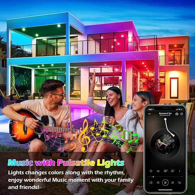 300Ft Outdoor LED Strip Lights Waterproof,Music Sync RGB IP68 Outside Led Light Strips Waterproofs with App and Remote,Exterior Led Rope Lights Waterproof for Deck,Balcony,Roof,Garden,Pool