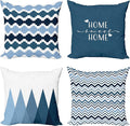 Ambesonne Modern Throw Pillow Cushion Case Pack of 4, Geometric Style Pattern of Triangles Zigzags Love Home Phrase Design, Modern Accent Double-Sided Digital Printing, 18", Petrol Blue and White