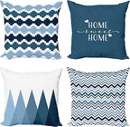 Ambesonne Modern Throw Pillow Cushion Case Pack of 4, Geometric Style Pattern of Triangles Zigzags Love Home Phrase Design, Modern Accent Double-Sided Digital Printing, 18", Petrol Blue and White