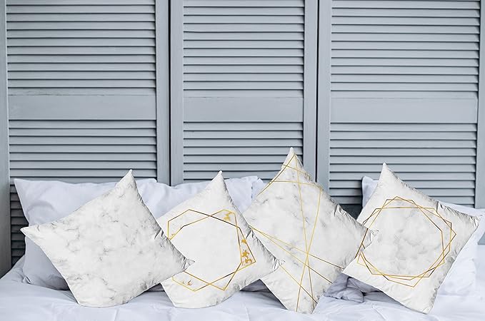 Ambesonne Marble Throw Pillow Cushion Case Pack of 4, Modern Design Illustration of Geometric Golden Yellow Tone Lines Shapes, Modern Accent Double-Sided Digital Printing, 24", Grey Mustard