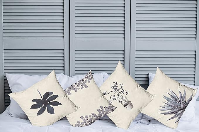 Ambesonne Botanical Throw Pillow Cushion Case Pack of 4, Minimalist Watercolor Painting Leaves Agave Branches Plant in a Pot, Modern Accent Double-Sided Digital Printing, 24", Purpleblue and Dimgray