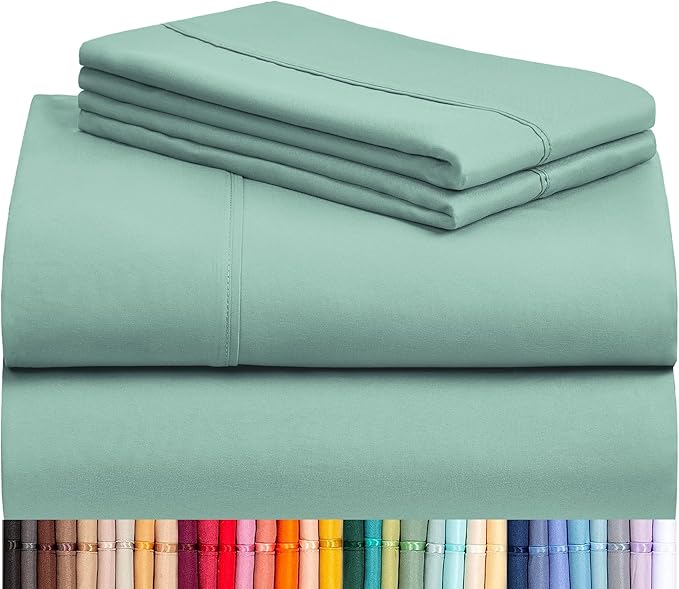 LuxClub 4 PC King Sheet Set, Breathable Luxury Bed Sheets, Deep Pockets Wrinkle Free Cooling Sheets Machine Washable Hotel Bedding Silky Soft - Light Teal King