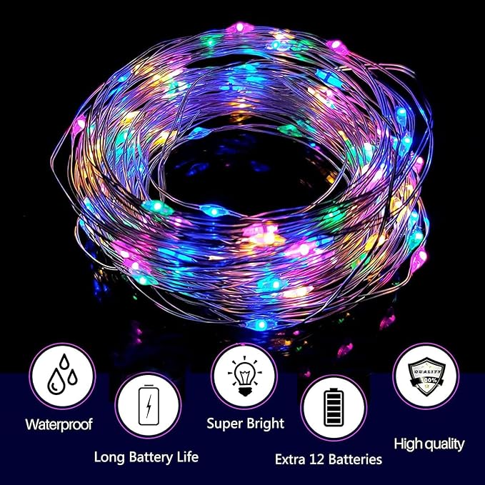 36 Pack Fairy Lights Battery Operated, 3 Speed Modes, Extra 40 Batteries for Replacement, 7Ft 20 LED String Lights, Waterproof Copper Wire, Twinkle Firefly Lights for Christmas Decorations,Colorful