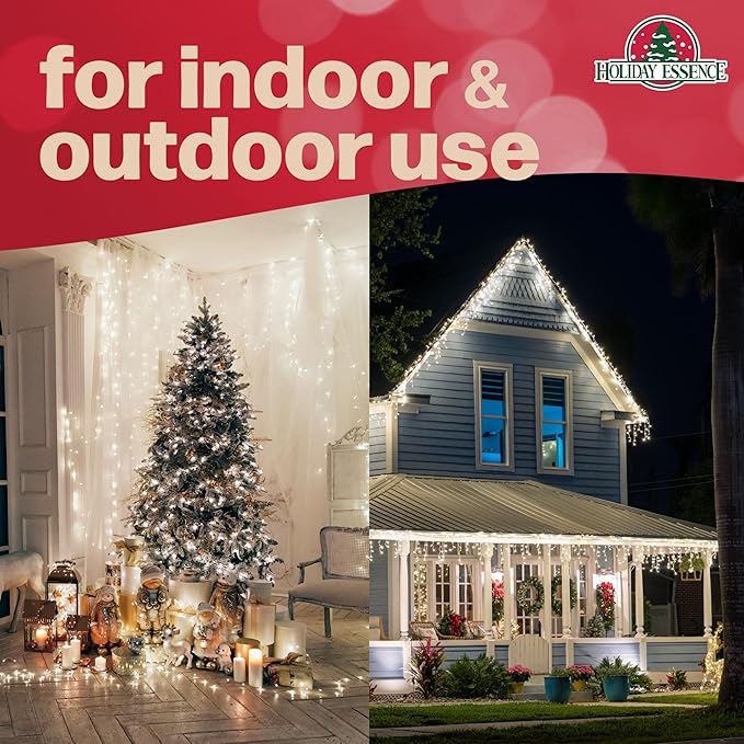 Holiday Essence Clear Warm White Christmas String Lights 20 Ft White Wire 100 Christmas Decorative Lights Set Static and Flashing for Indoor Outdoor Use Tree Decor UL Listed
