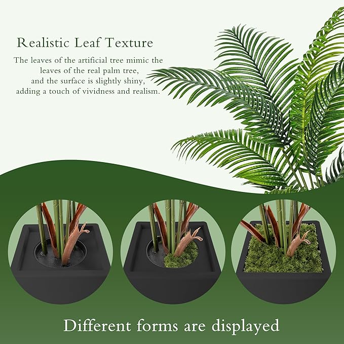 6FT Artificial Palm Tree, Tall Faux Palm Tree Indoor with Black Fake Plants Tall, Artificial Plants with Lifelike Leaves for Home Office Decor (Black)