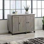 Sauder Craft Cart Storage Cabinet, Rolling Sewing Table with Expandable Top, Mystic Oak