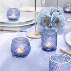 36 Pcs Blue Candle Holders Bulk- Blue Votive Candle Holders for Wedding Centerpieces, Assorted Glass Tea Lights Holders for Baby/Bridal Shower, Thanksgiving, Fall, Christmas Table Centerpieces Decor