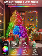 600LED Smart Color Changing Christmas Lights App Controlled, 208FT Waterproof RGB Twinkle String Light Music Sync Multiple Modes, Christmas Lights with Remote & Timer Indoor Outdoor Xmas Decorations