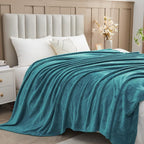 NEWCOSPLAY Super Soft Queen Blanket Dark Blue Premium Silky Flannel Fleece Leaves Pattern Lightweight Bed Blanket All Season Use (Dark Blue, Queen(90"x90"))