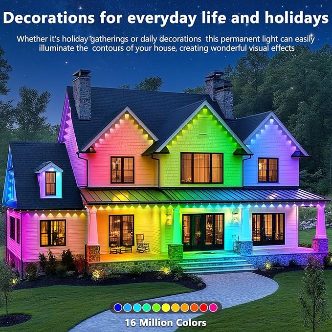 LETIANPAI 300FT Permanent Outdoor Lights,RGB Eaves Light with App Control Remote,DIY Scene Modes IP67 Waterproof Under Eave Lighting,Outdoor Lights for Decor,Garden Decor,House,Party,Holiday