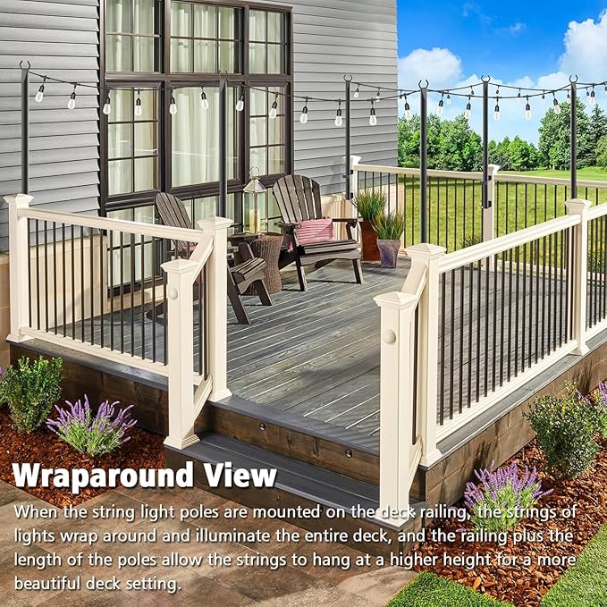 4 Pack 5Ft String Light Poles,Outside String Lights,Outdoor Light Poles,Metal Poles Stand for Patio,Backyard,Deck