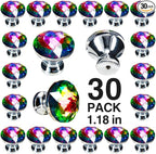 POZEAN Crystal Cabinet Knobs 30Pack, 1.18inch Dresser Knobs for Cabinet, Drawer with Two Different Sizes Screws, Diamond Glass Pulls Handles (30mm, 30Pack, Colorful)
